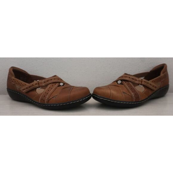 Clarks Women's Sz 9.5W Dark Tan/Brown Leather Ashland Spin Q Mary Jane Flats - Picture 10 of 14